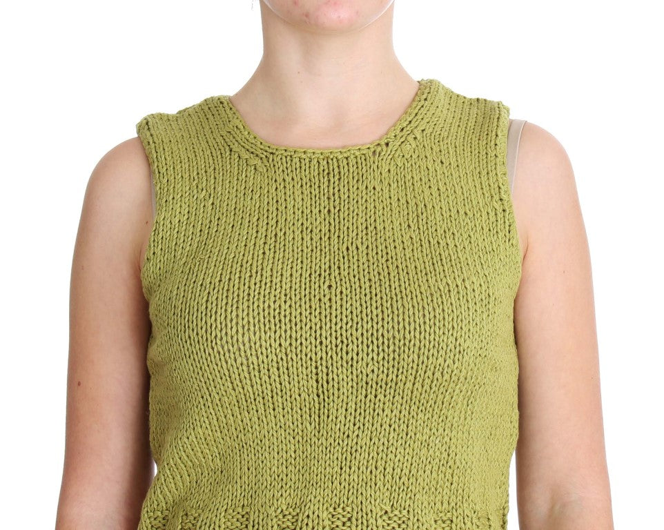 Grüner ärmelloser Strickpullover aus Baumwollmischung
