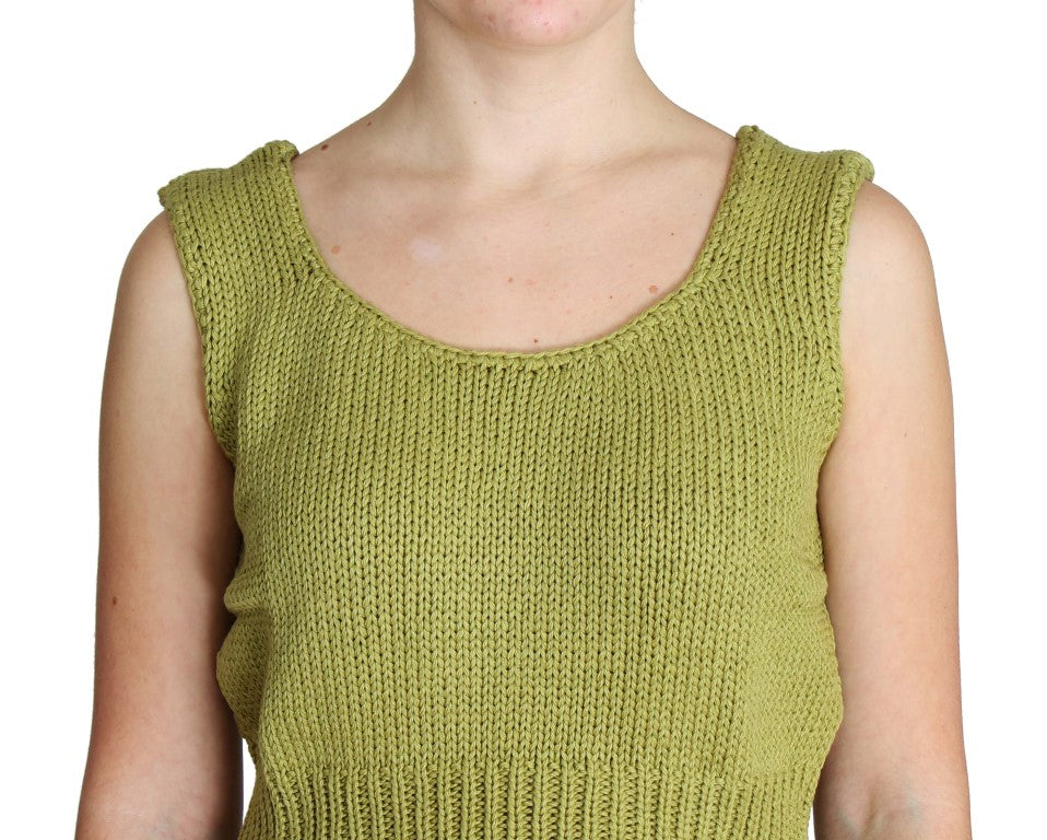 Grüner ärmelloser Strickpullover aus Baumwollmischung