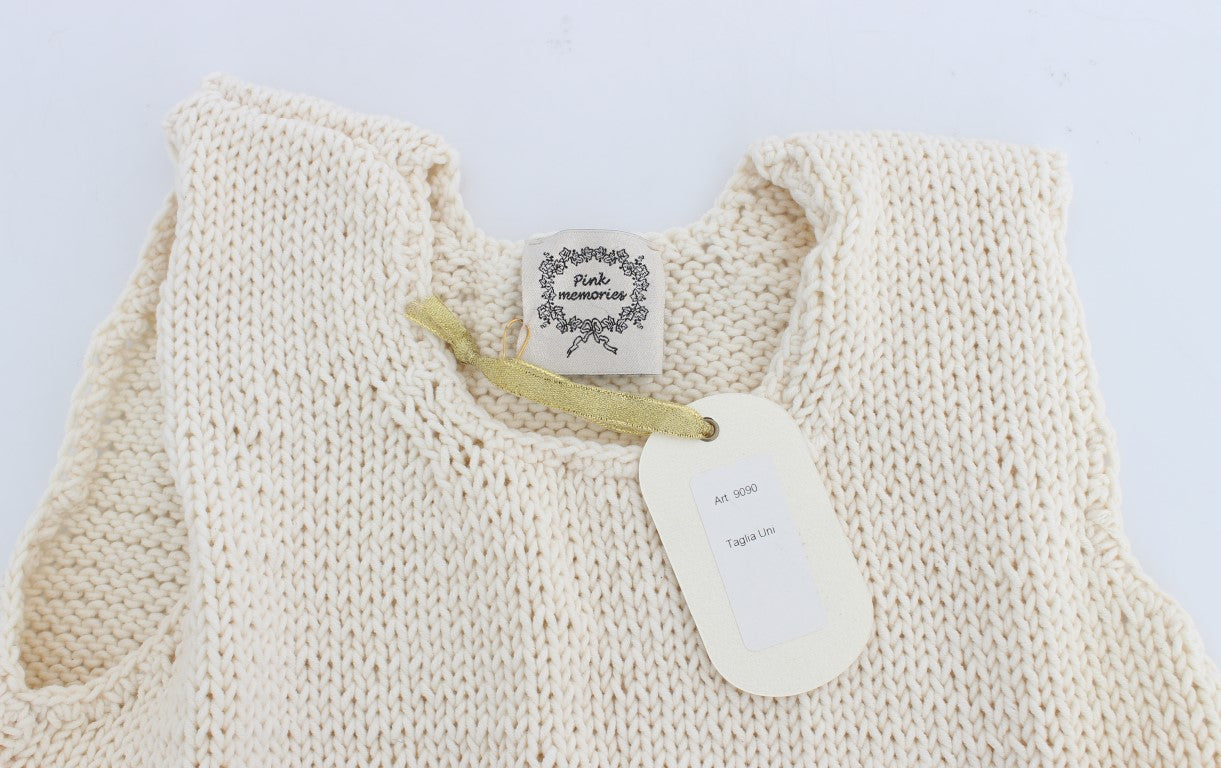 Beigefarbener ärmelloser Strickpullover aus Baumwollmischung
