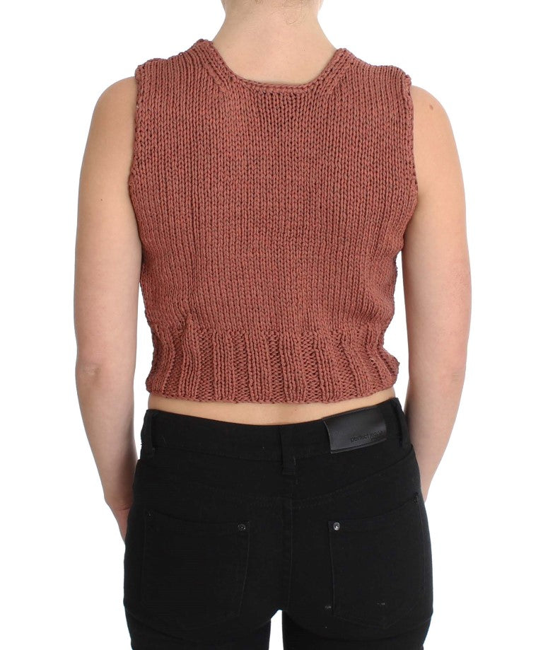 Roter ärmelloser Strickpullover aus Baumwollmischung
