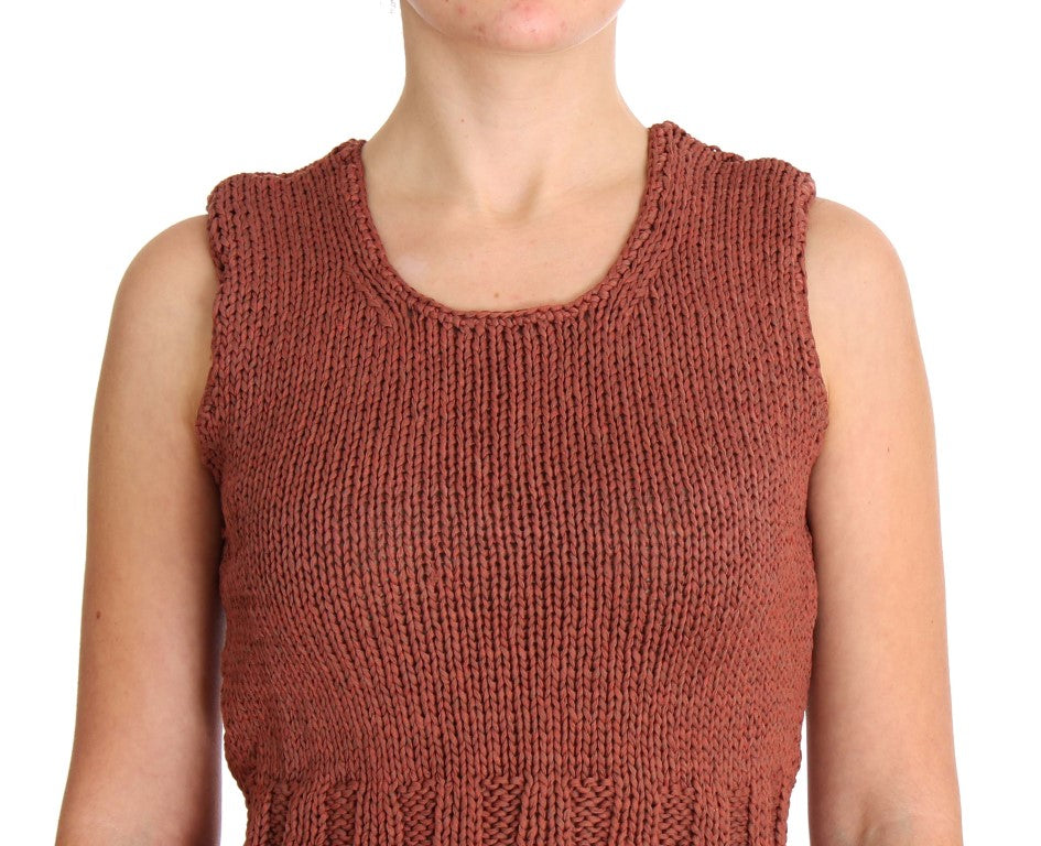 Roter ärmelloser Strickpullover aus Baumwollmischung