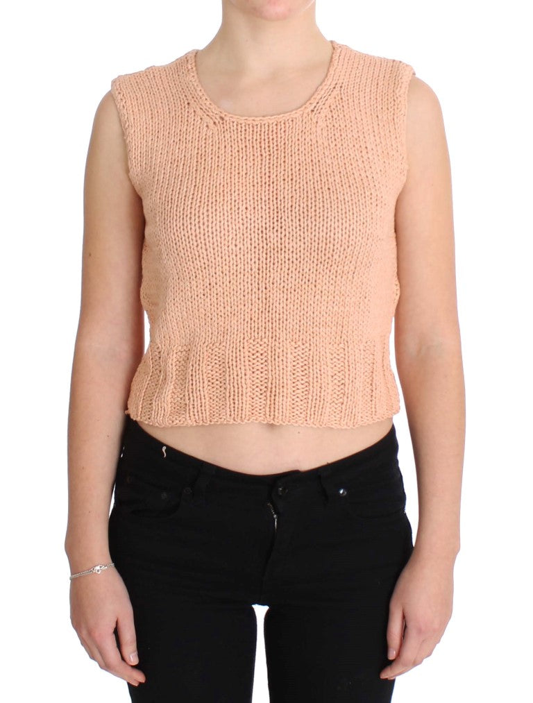 Rosafarbener ärmelloser Strickpullover aus Baumwollmischung