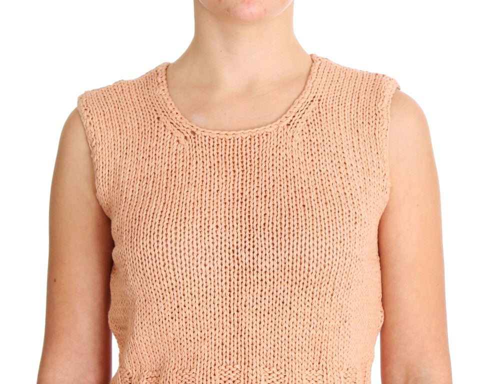 Rosafarbener ärmelloser Strickpullover aus Baumwollmischung