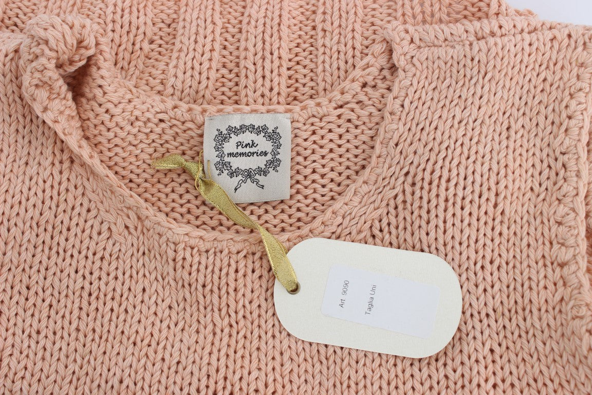 Rosafarbener ärmelloser Strickpullover aus Baumwollmischung