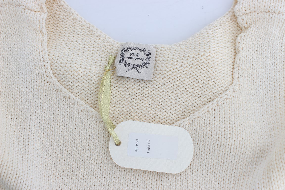 Beigefarbener ärmelloser Strickpullover aus Baumwollmischung