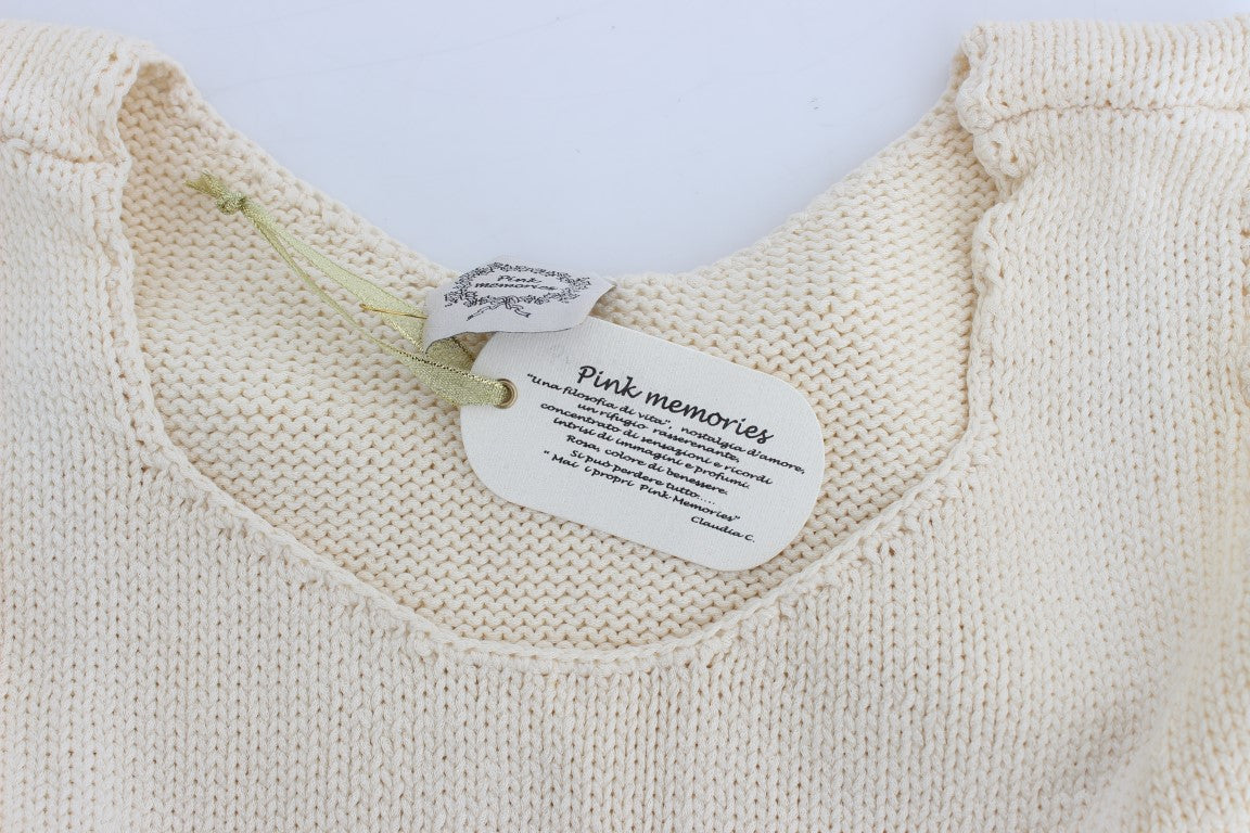 Beigefarbener ärmelloser Strickpullover aus Baumwollmischung