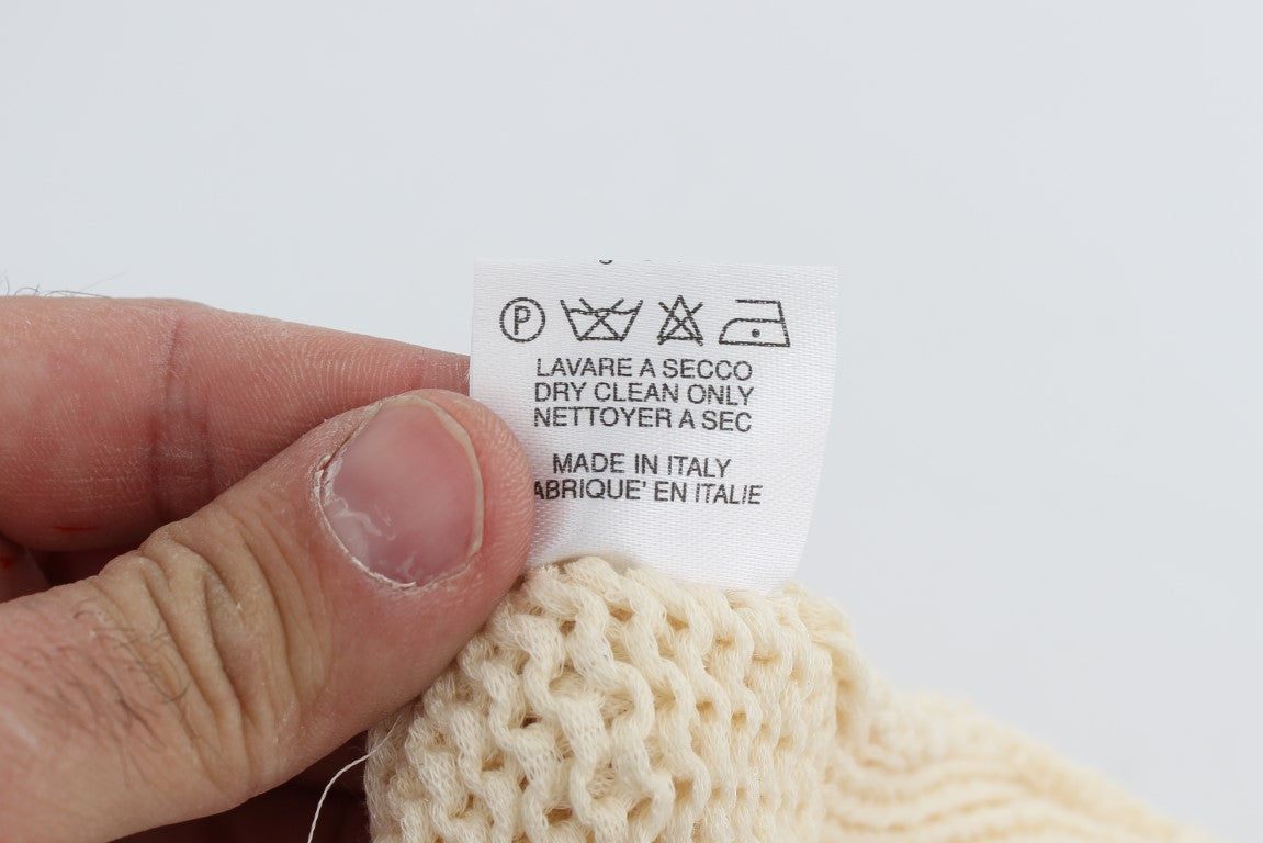 Beigefarbener ärmelloser Strickpullover aus Baumwollmischung