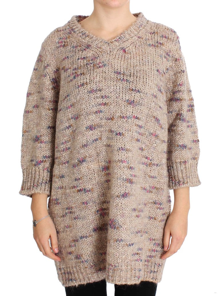 Beigefarbener Oversize-Strickpullover aus Wollmischung