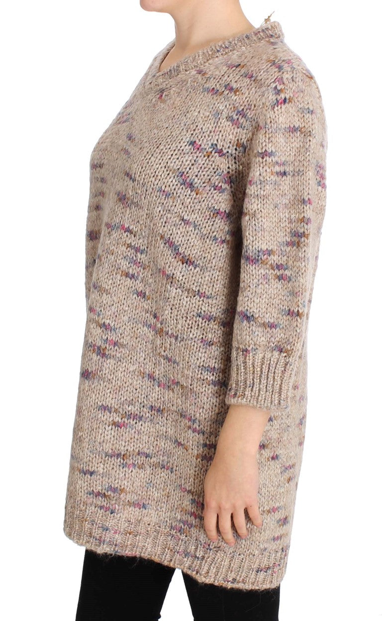 Beigefarbener Oversize-Strickpullover aus Wollmischung