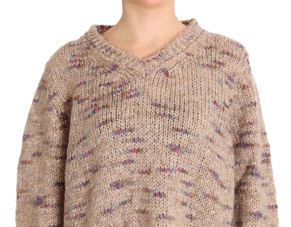 Beigefarbener Oversize-Strickpullover aus Wollmischung