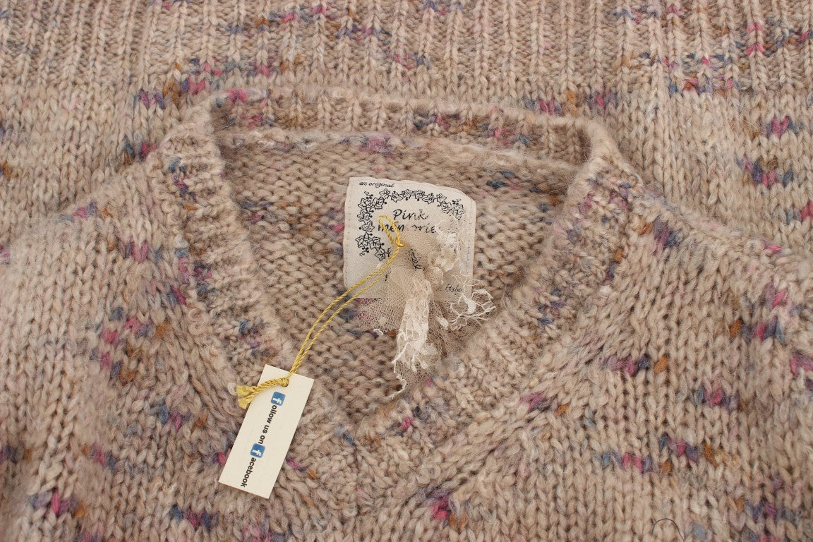 Beigefarbener Oversize-Strickpullover aus Wollmischung
