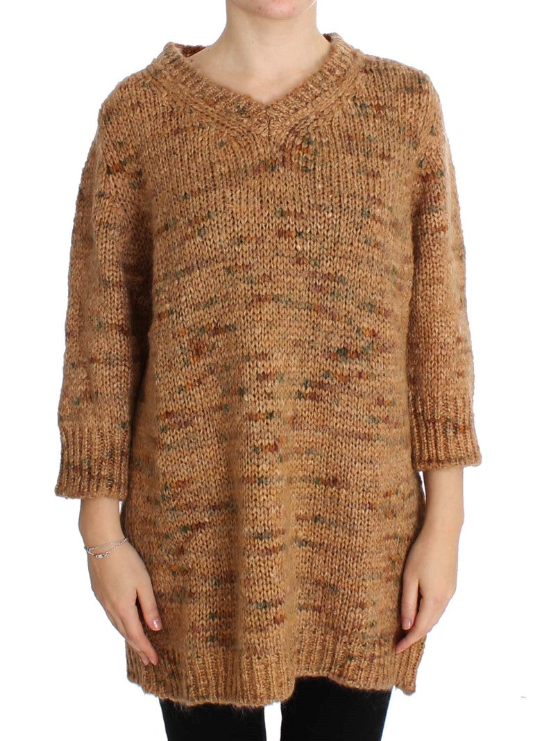 Brauner Oversize-Strickpullover aus Wollmischung
