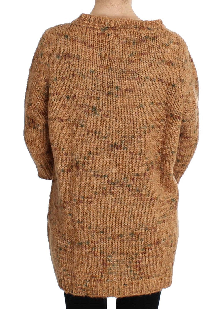 Brauner Oversize-Strickpullover aus Wollmischung