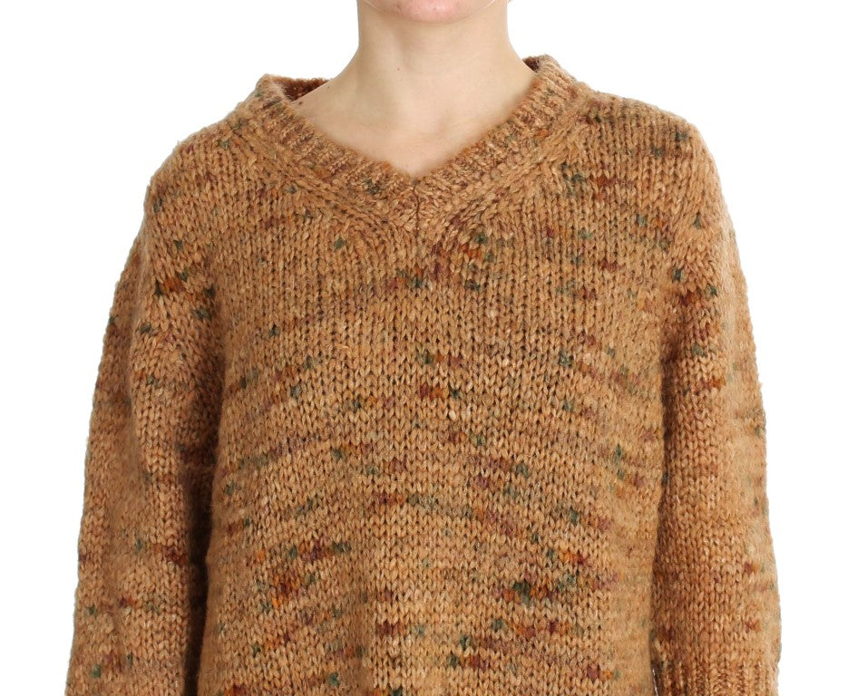 Brauner Oversize-Strickpullover aus Wollmischung