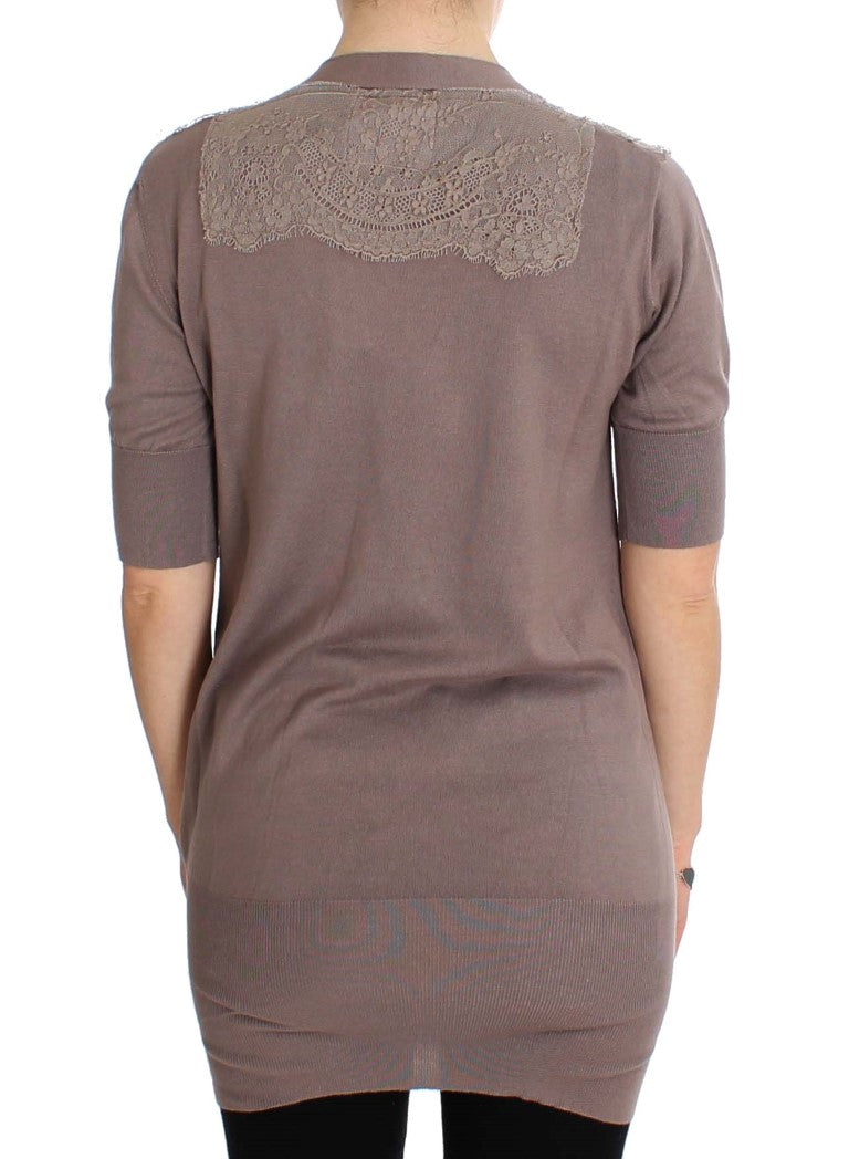 Lilafarbener Cardigan aus Baumwolle mit Spitze