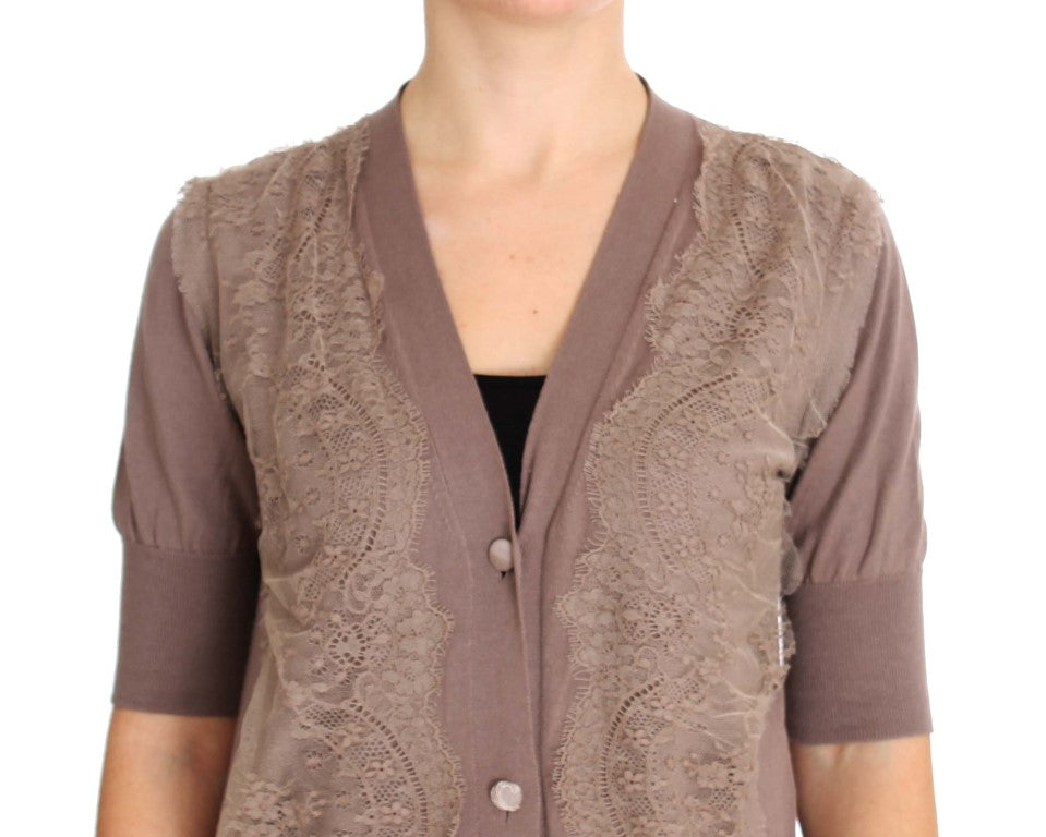 Lilafarbener Cardigan aus Baumwolle mit Spitze