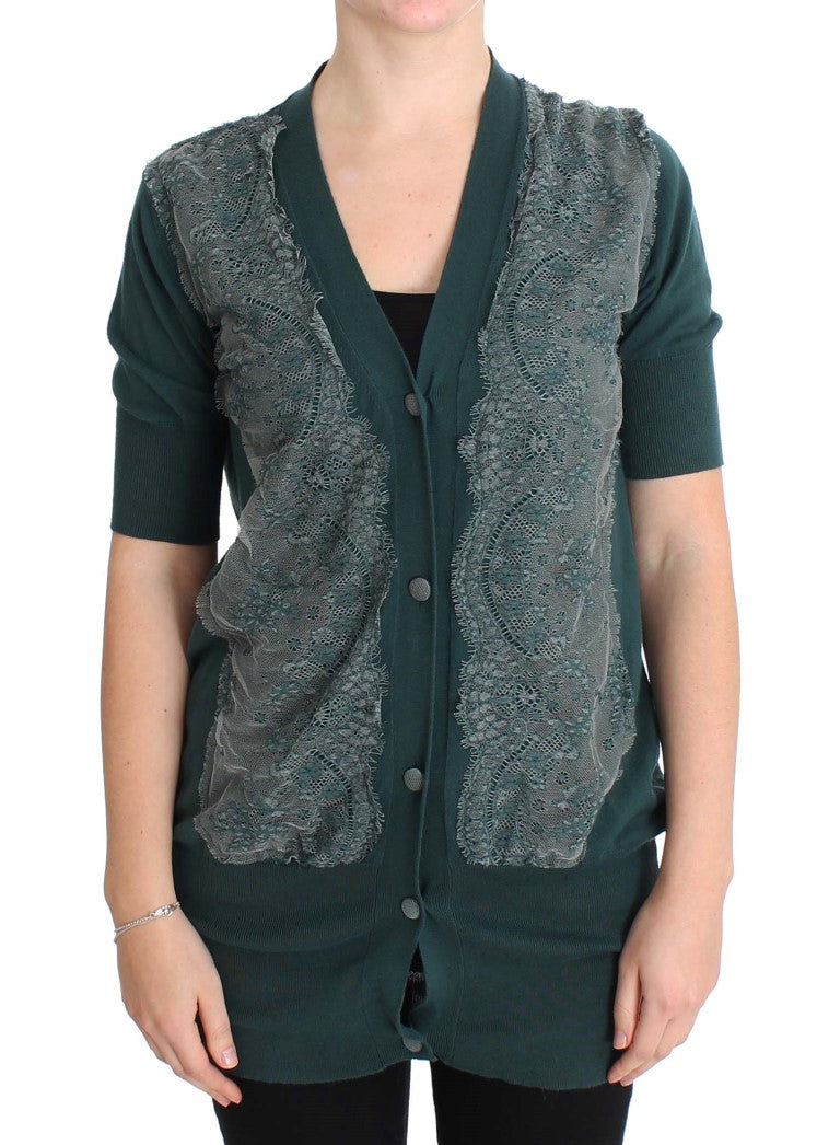 Grüner Cardigan aus Baumwolle mit Spitze