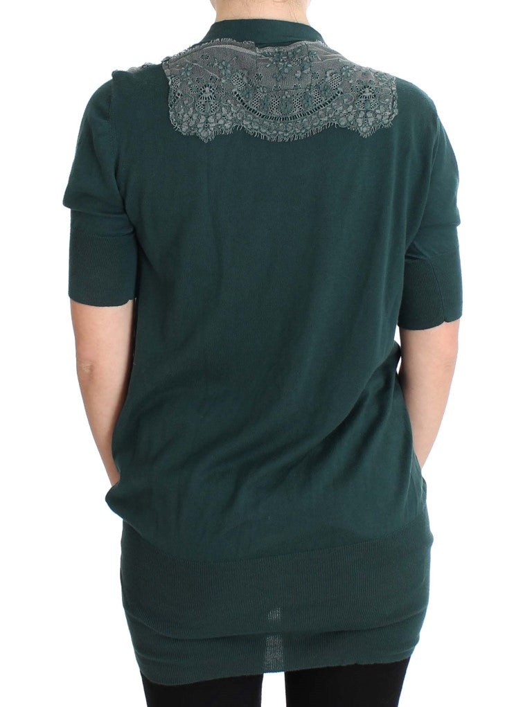 Grüner Cardigan aus Baumwolle mit Spitze