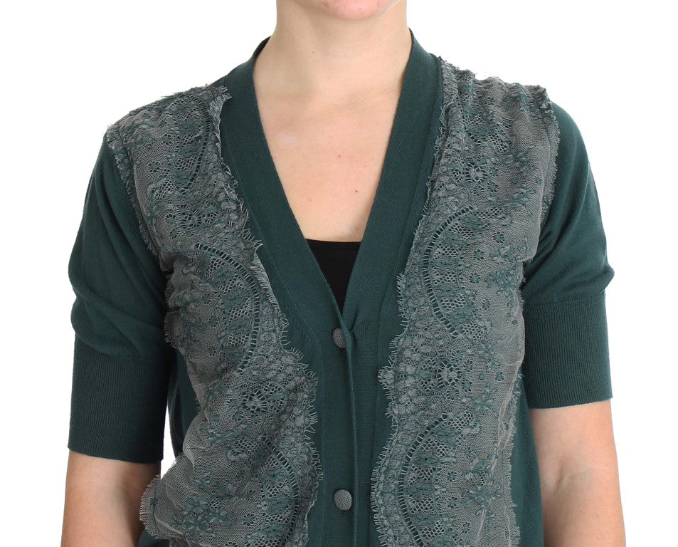 Grüner Cardigan aus Baumwolle mit Spitze