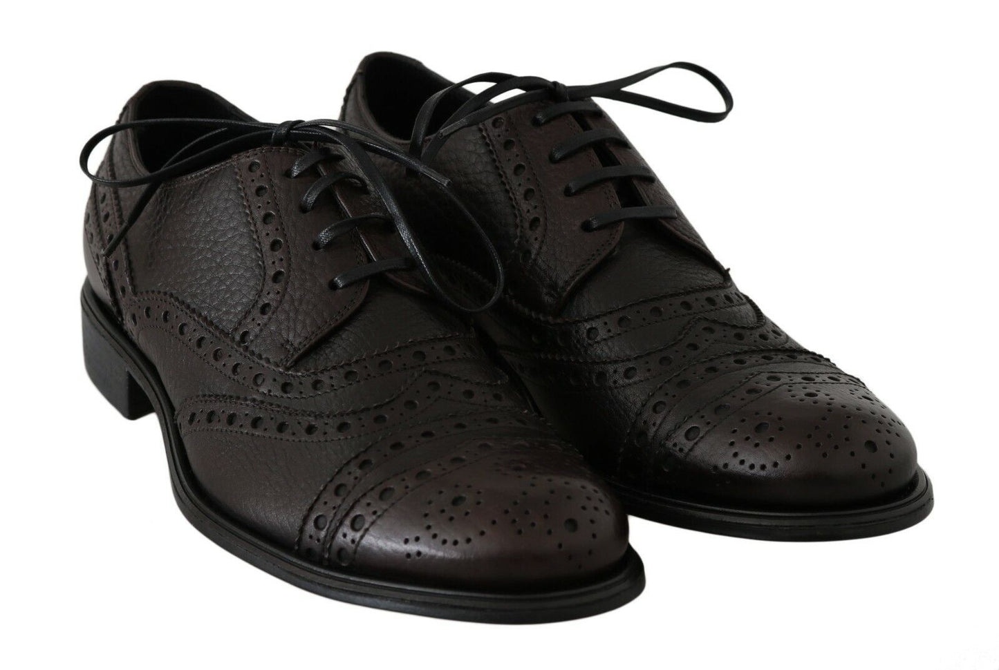 Braune Derby-Schuhe aus Leder mit Flügelkappe