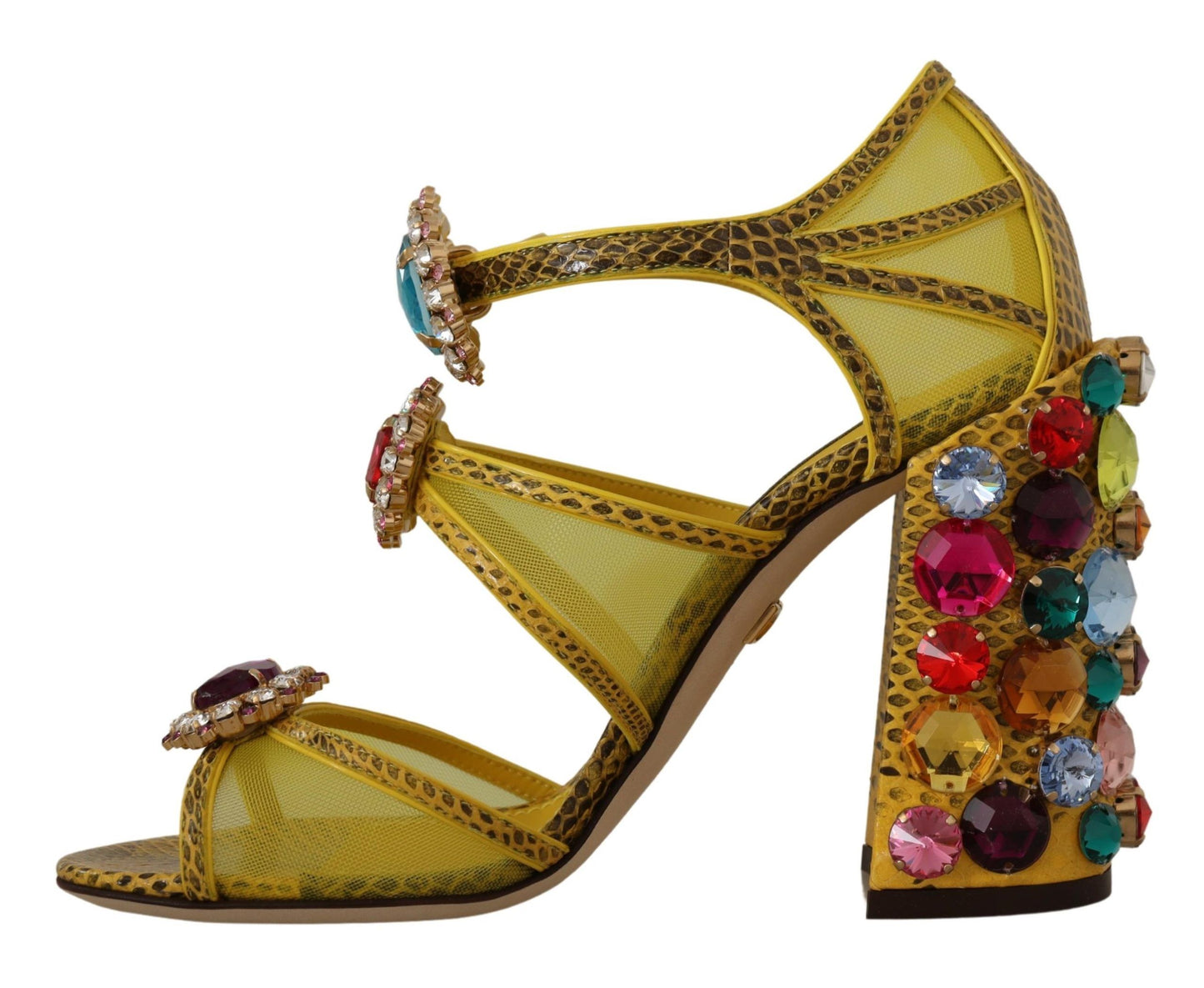 Gelbe Leder Kristall Ayers Sandalen Schuhe
