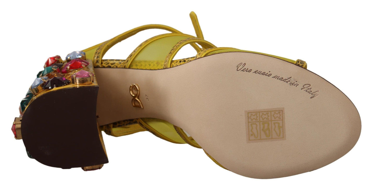 Gelbe Leder Kristall Ayers Sandalen Schuhe