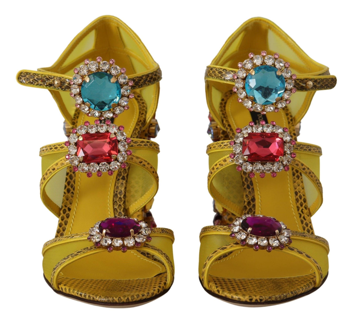Gelbe Leder Kristall Ayers Sandalen Schuhe