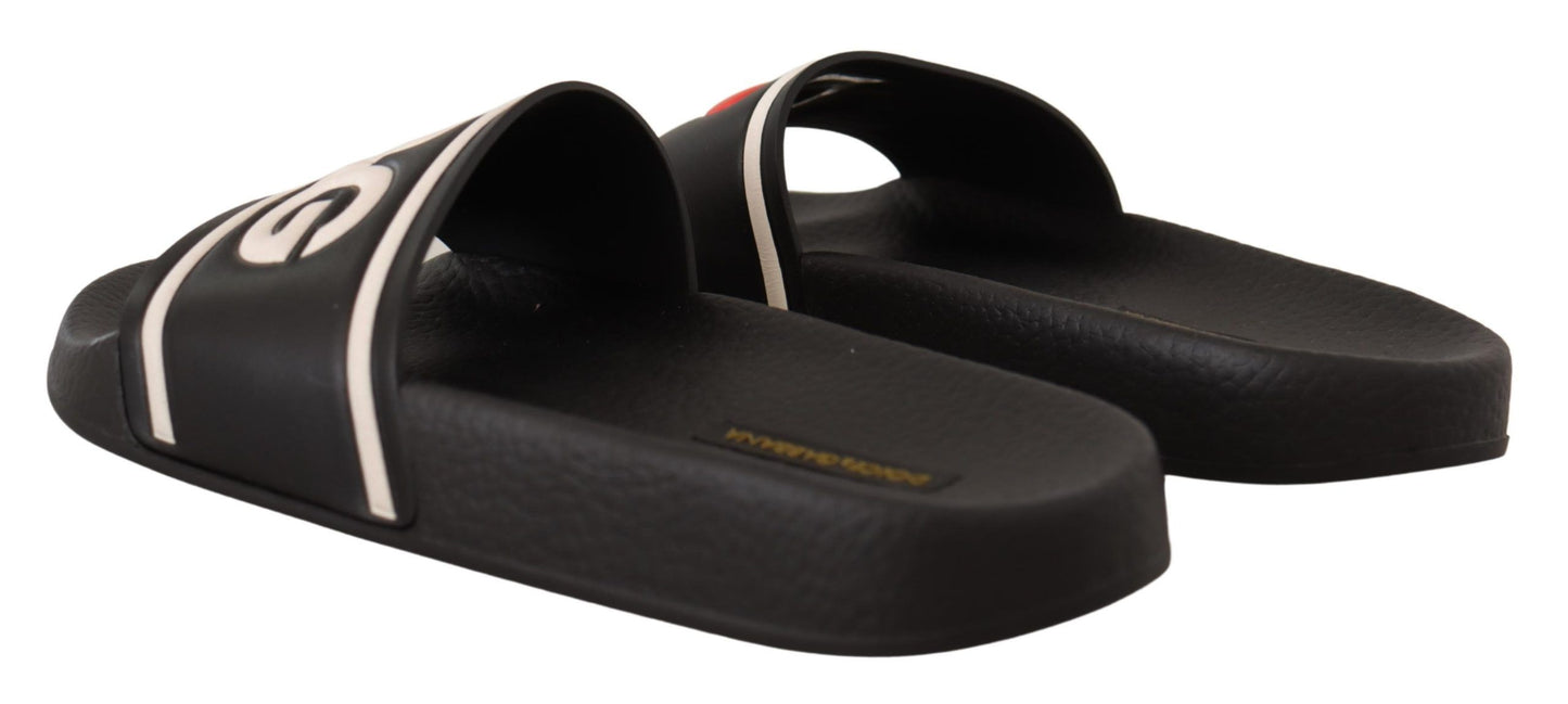 Schwarze I Love D&G Slides-Sandalen aus Leder
