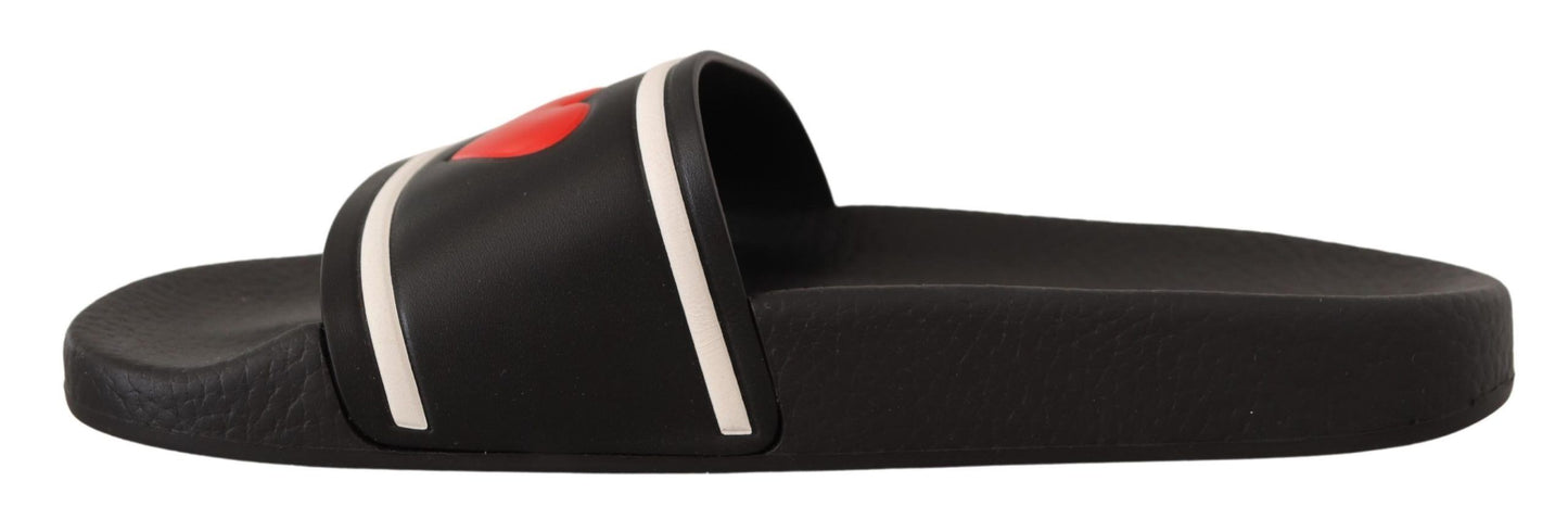 Schwarze I Love D&G Slides-Sandalen aus Leder
