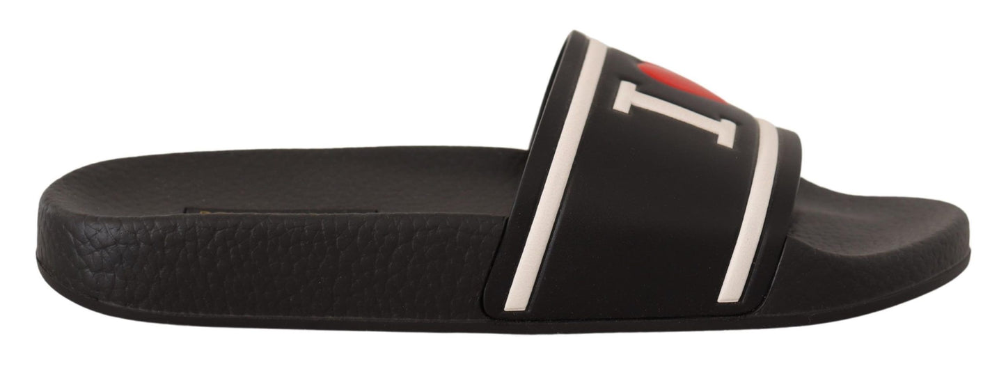 Schwarze I Love D&G Slides-Sandalen aus Leder