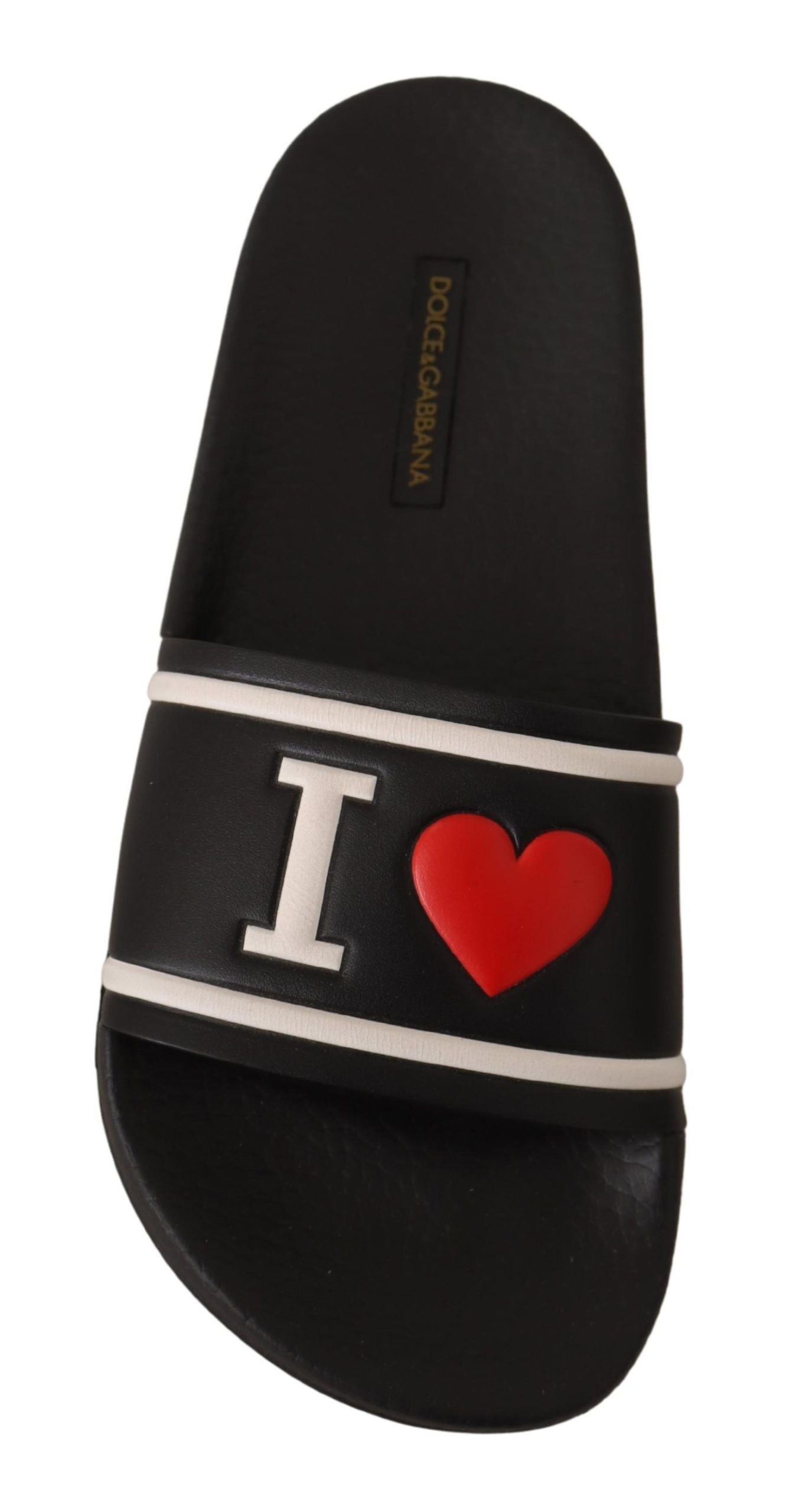 Schwarze I Love D&G Slides-Sandalen aus Leder