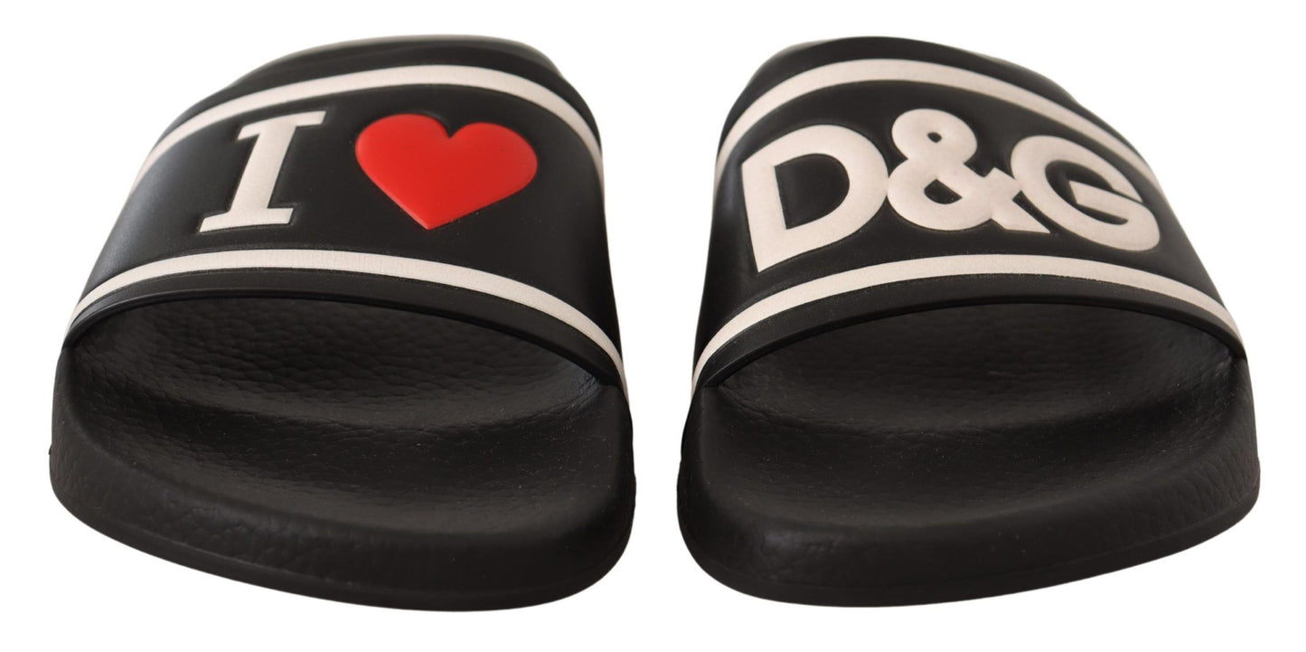 Schwarze I Love D&G Slides-Sandalen aus Leder