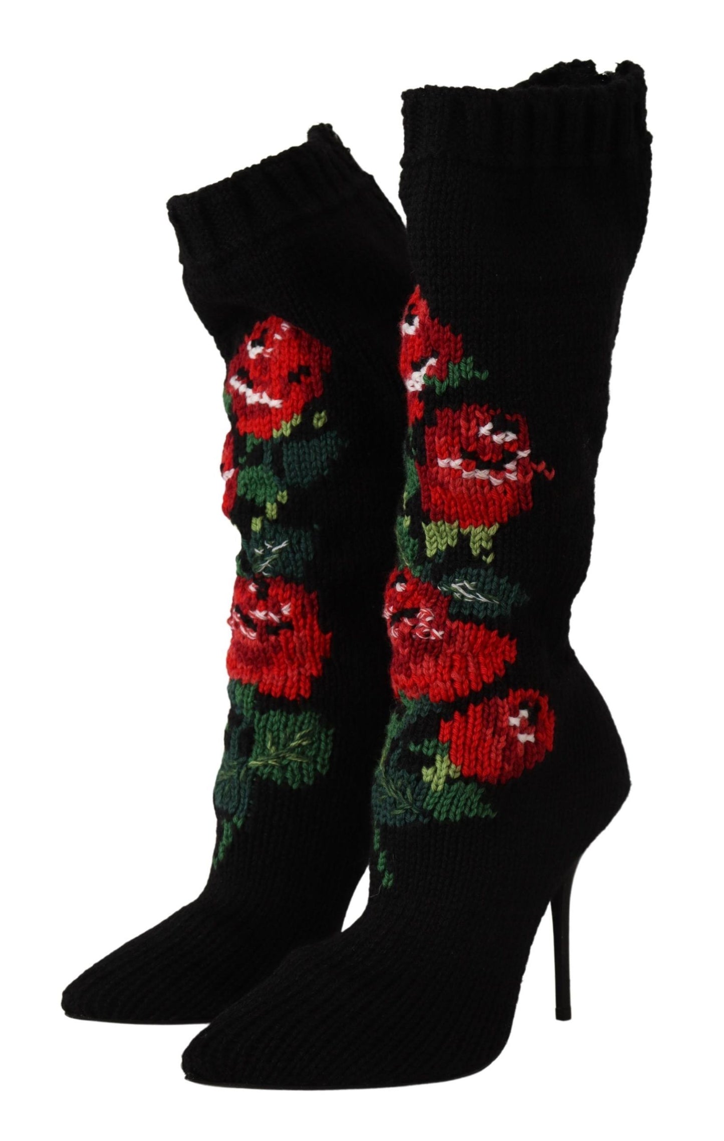 Schwarze Stretch-Socken Rote Rosen Booties Schuhe