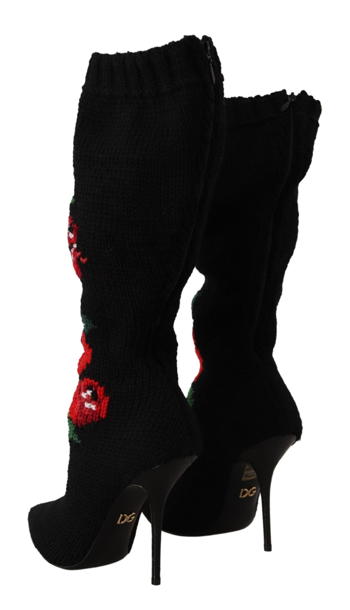 Schwarze Stretch-Socken Rote Rosen Booties Schuhe