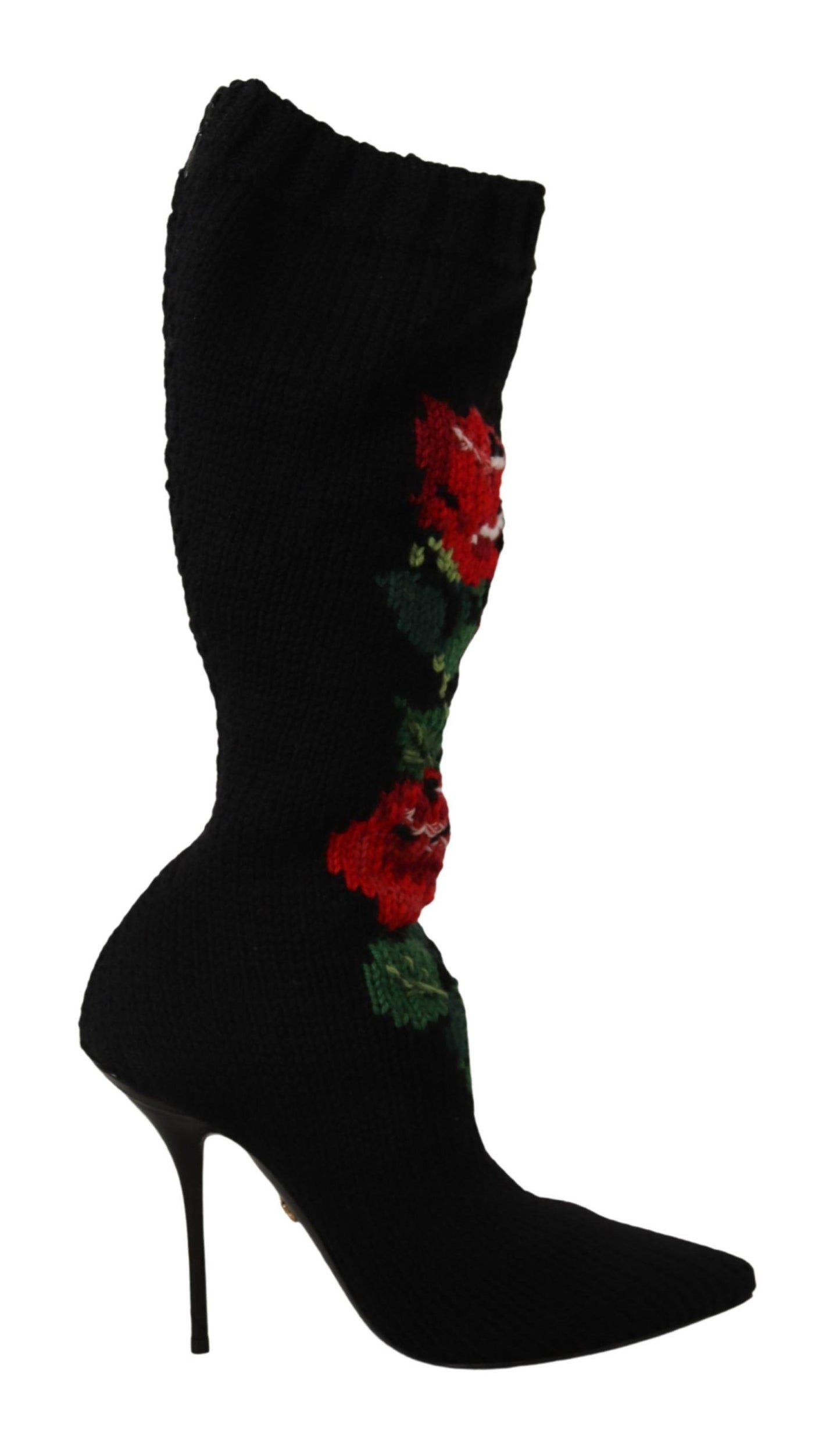 Schwarze Stretch-Socken Rote Rosen Booties Schuhe