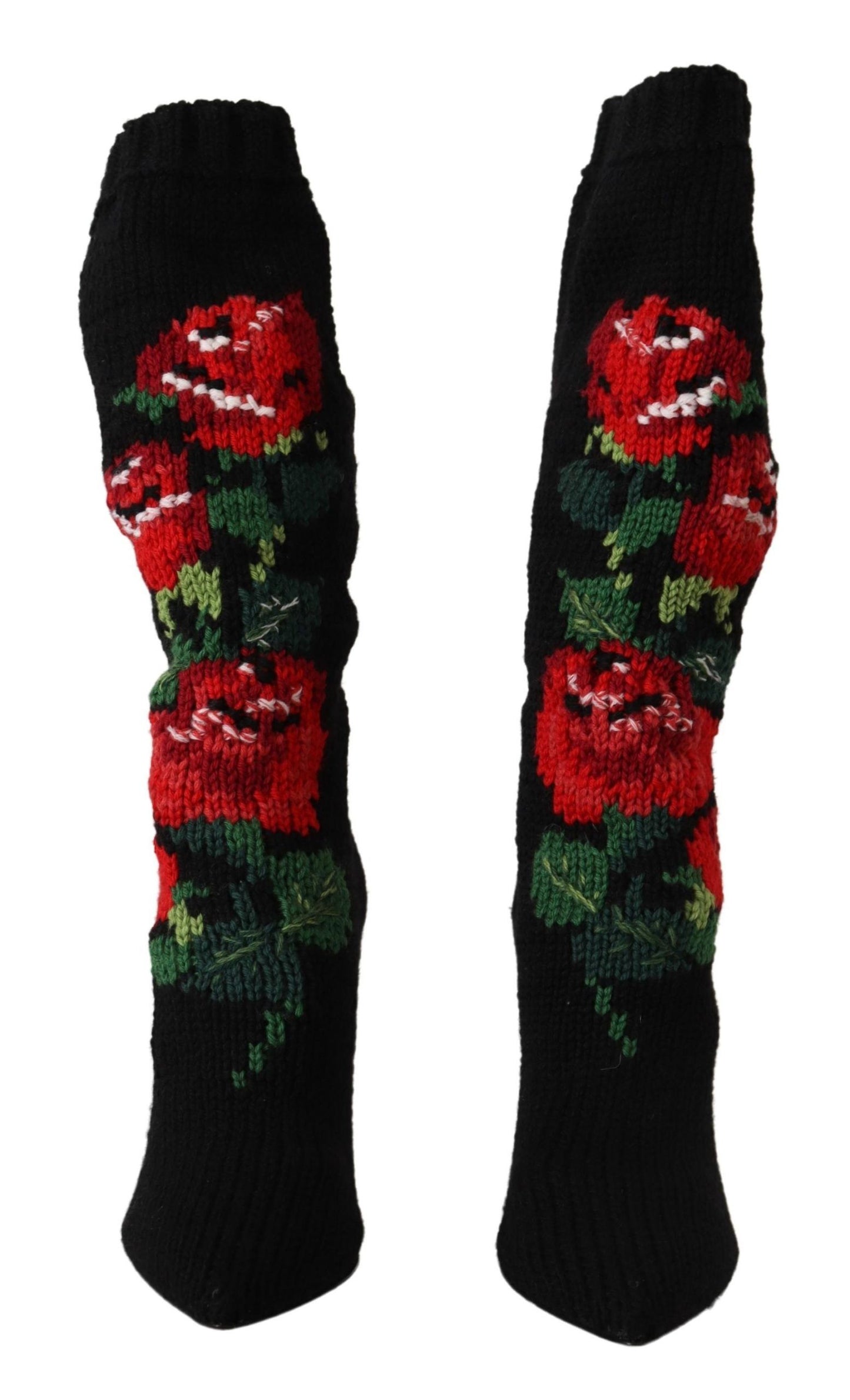 Schwarze Stretch-Socken Rote Rosen Booties Schuhe