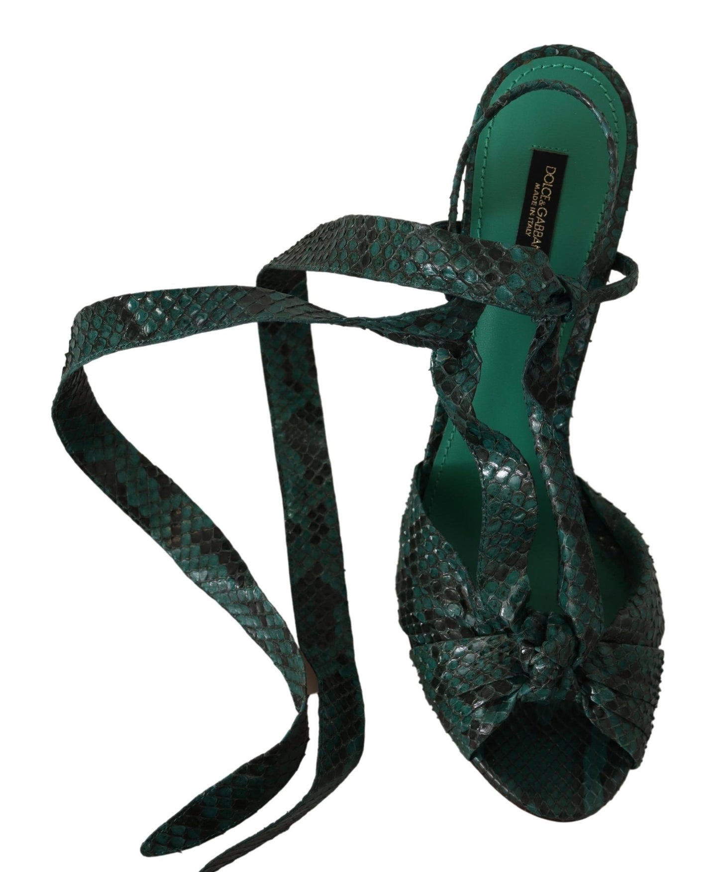 Grüne Python-Riemen-Sandalen mit Absatz