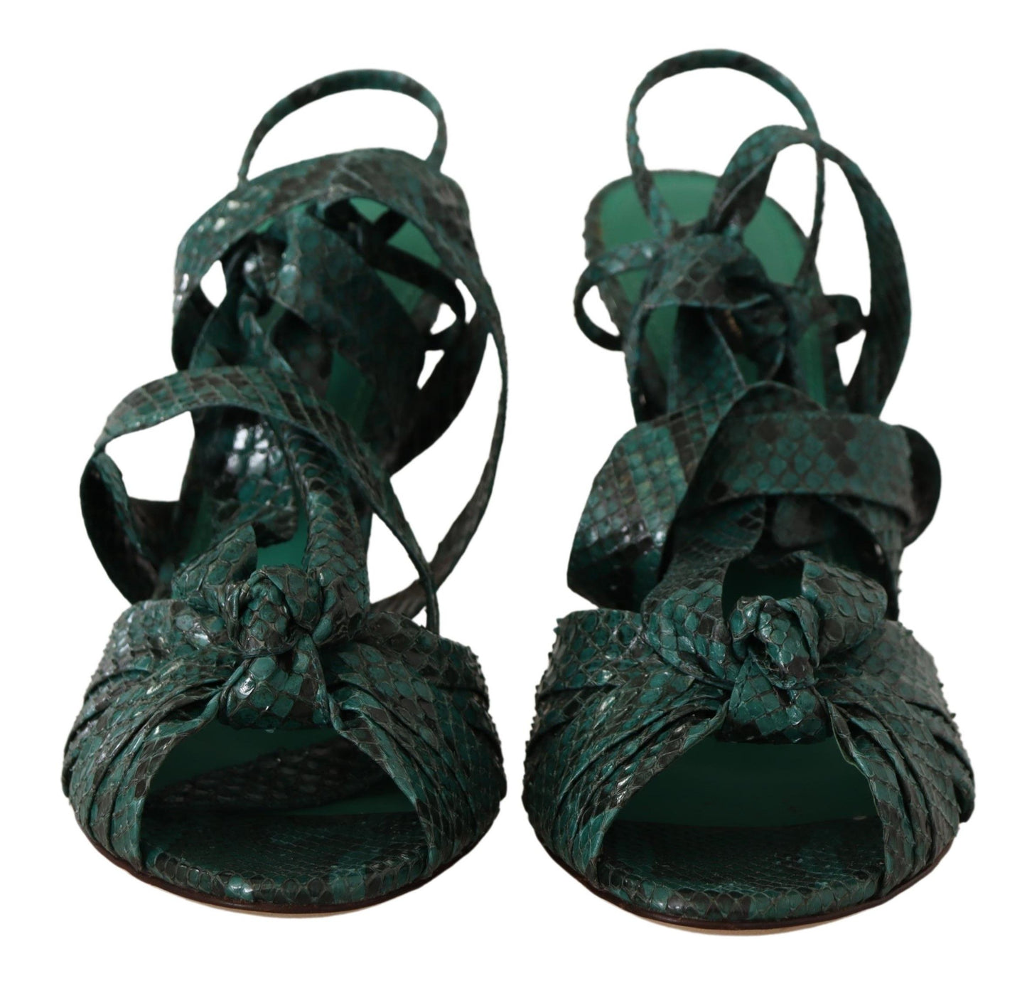 Grüne Python-Riemen-Sandalen mit Absatz