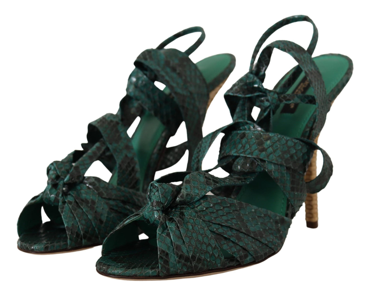 Grüne Python-Riemen-Sandalen mit Absatz
