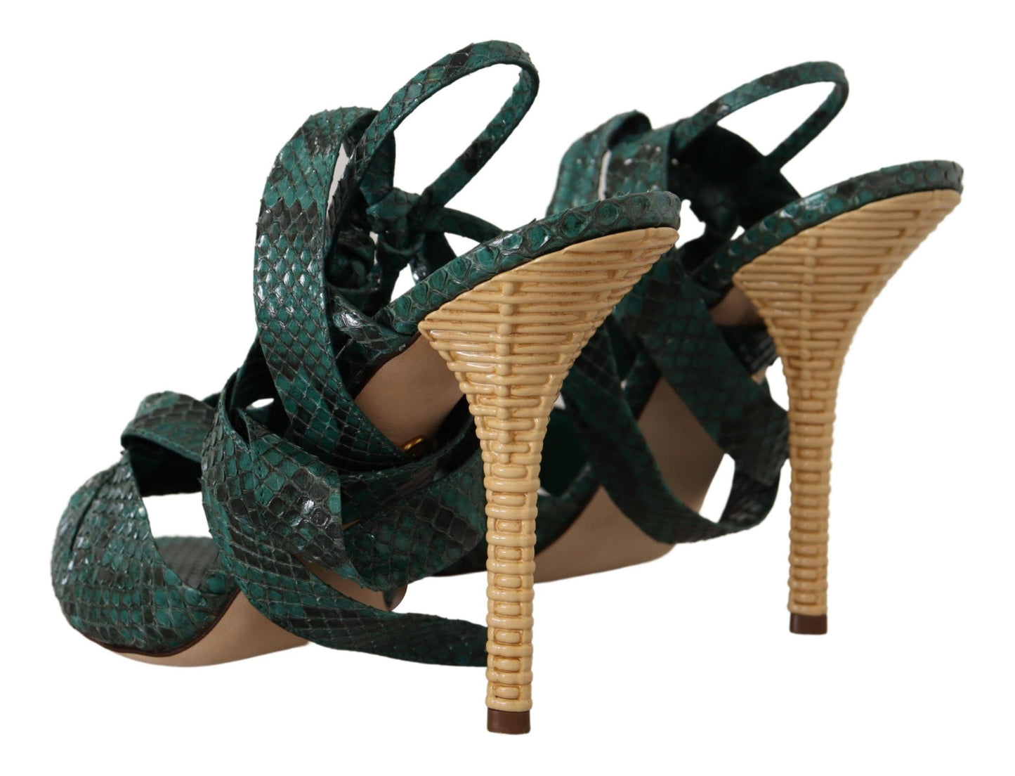 Grüne Python-Riemen-Sandalen mit Absatz