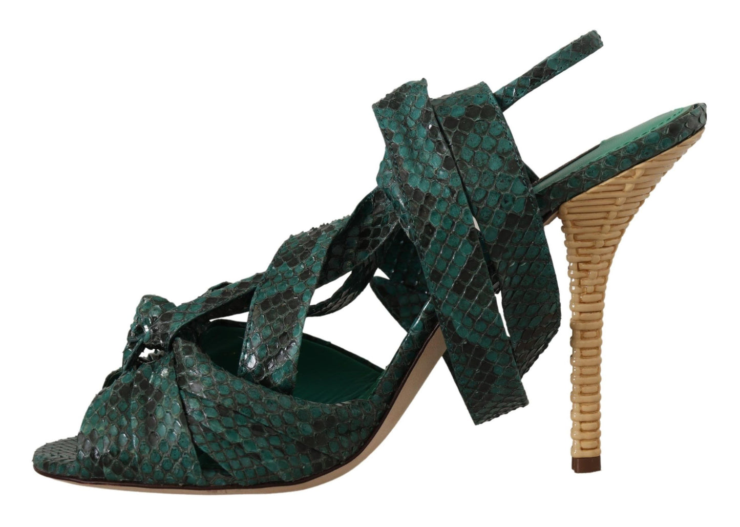 Grüne Python-Riemen-Sandalen mit Absatz