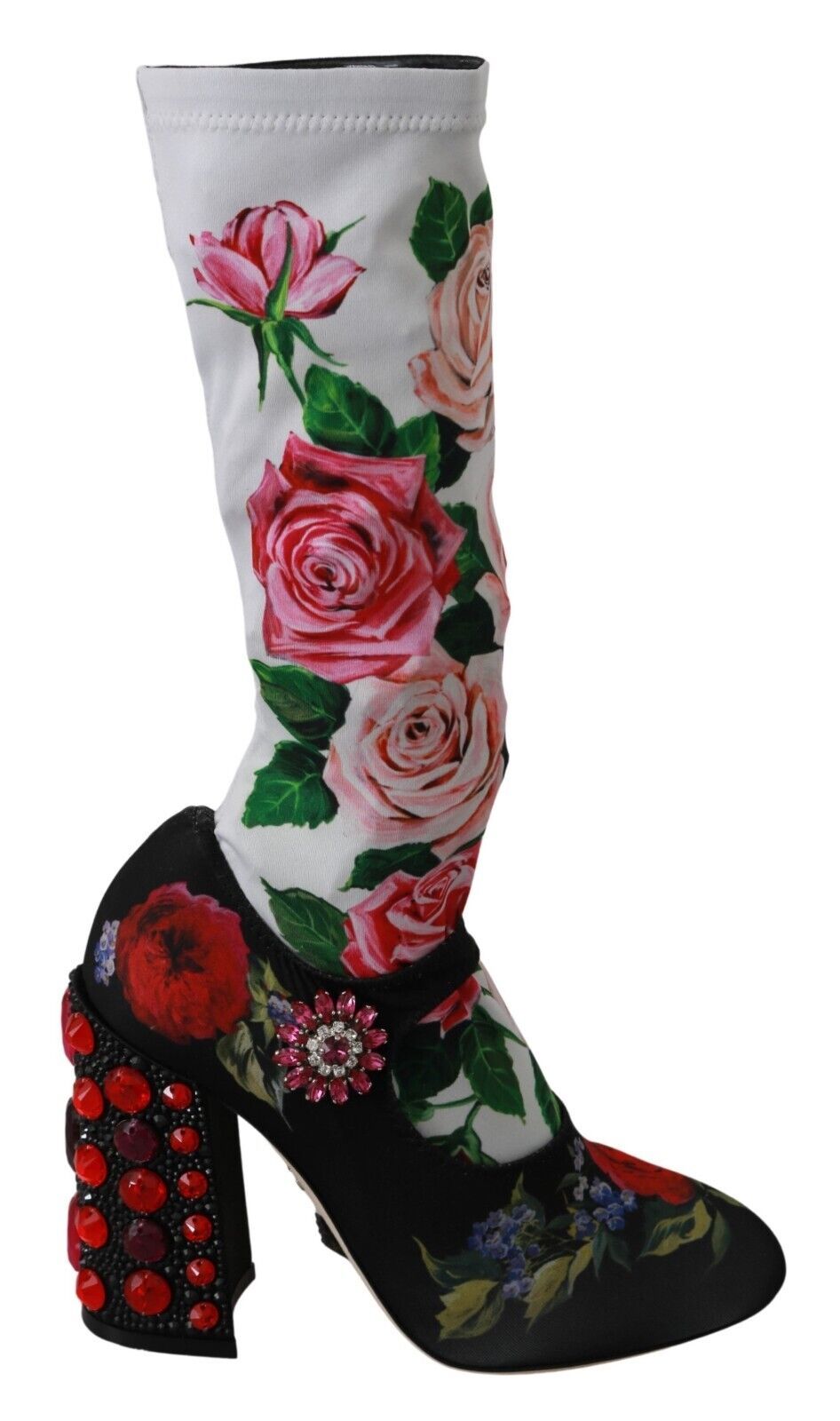 Schwarze Blumensocken Kristall Jersey Stiefel Schuhe