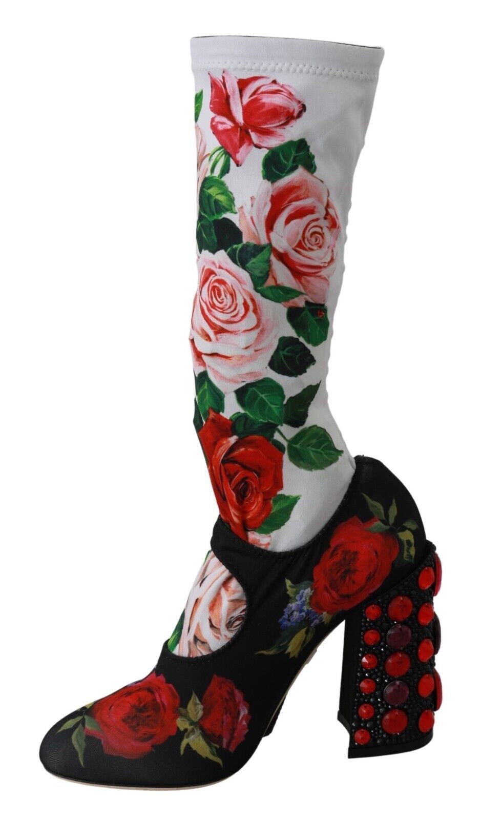 Schwarze Blumensocken Kristall Jersey Stiefel Schuhe