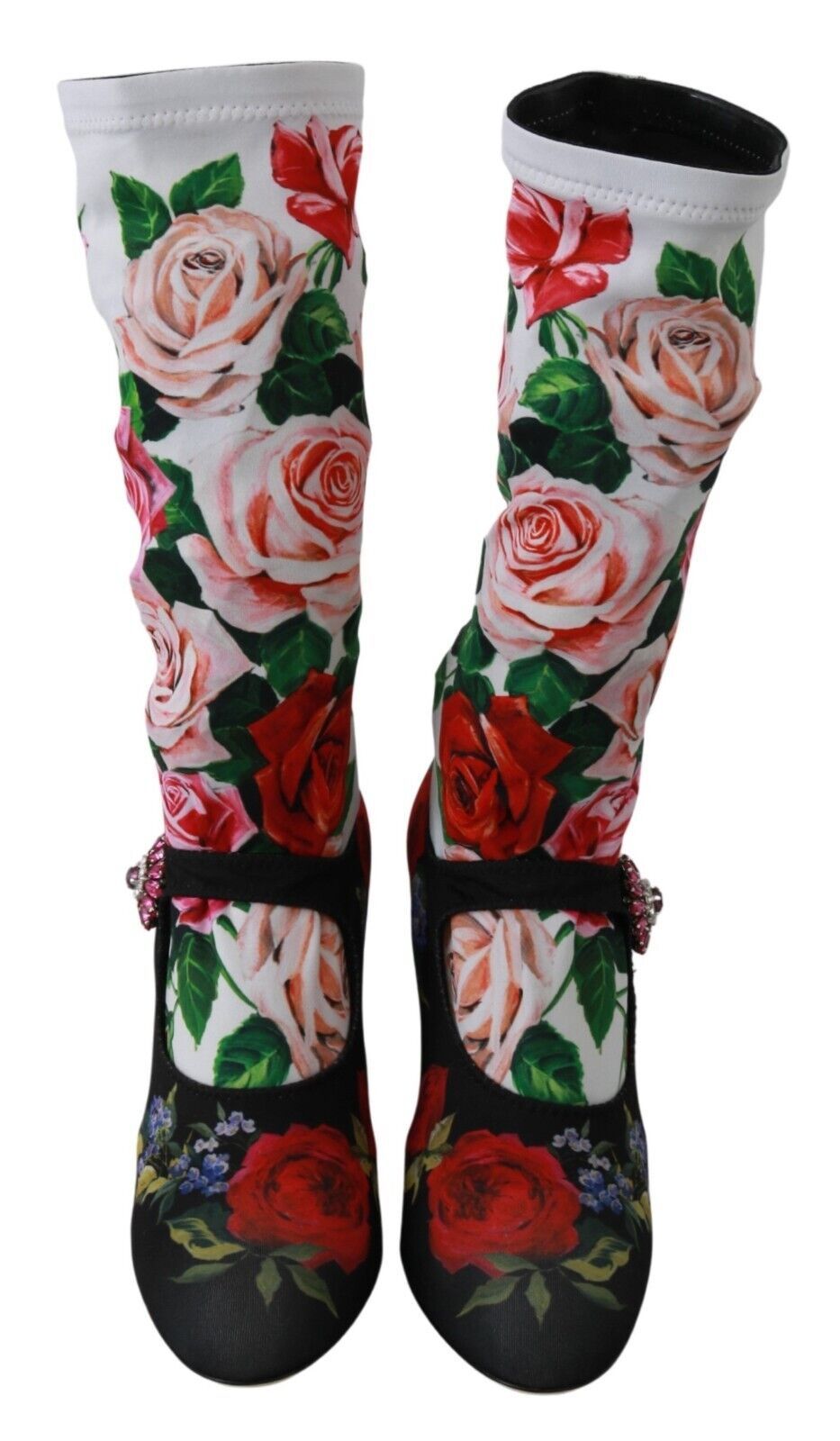 Schwarze Blumensocken Kristall Jersey Stiefel Schuhe