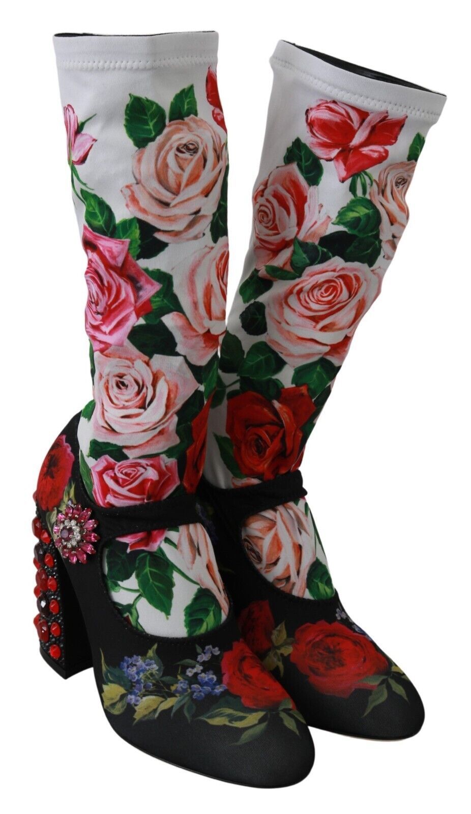 Schwarze Blumensocken Kristall Jersey Stiefel Schuhe