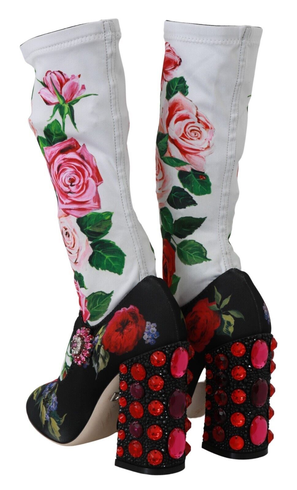 Schwarze Blumensocken Kristall Jersey Stiefel Schuhe