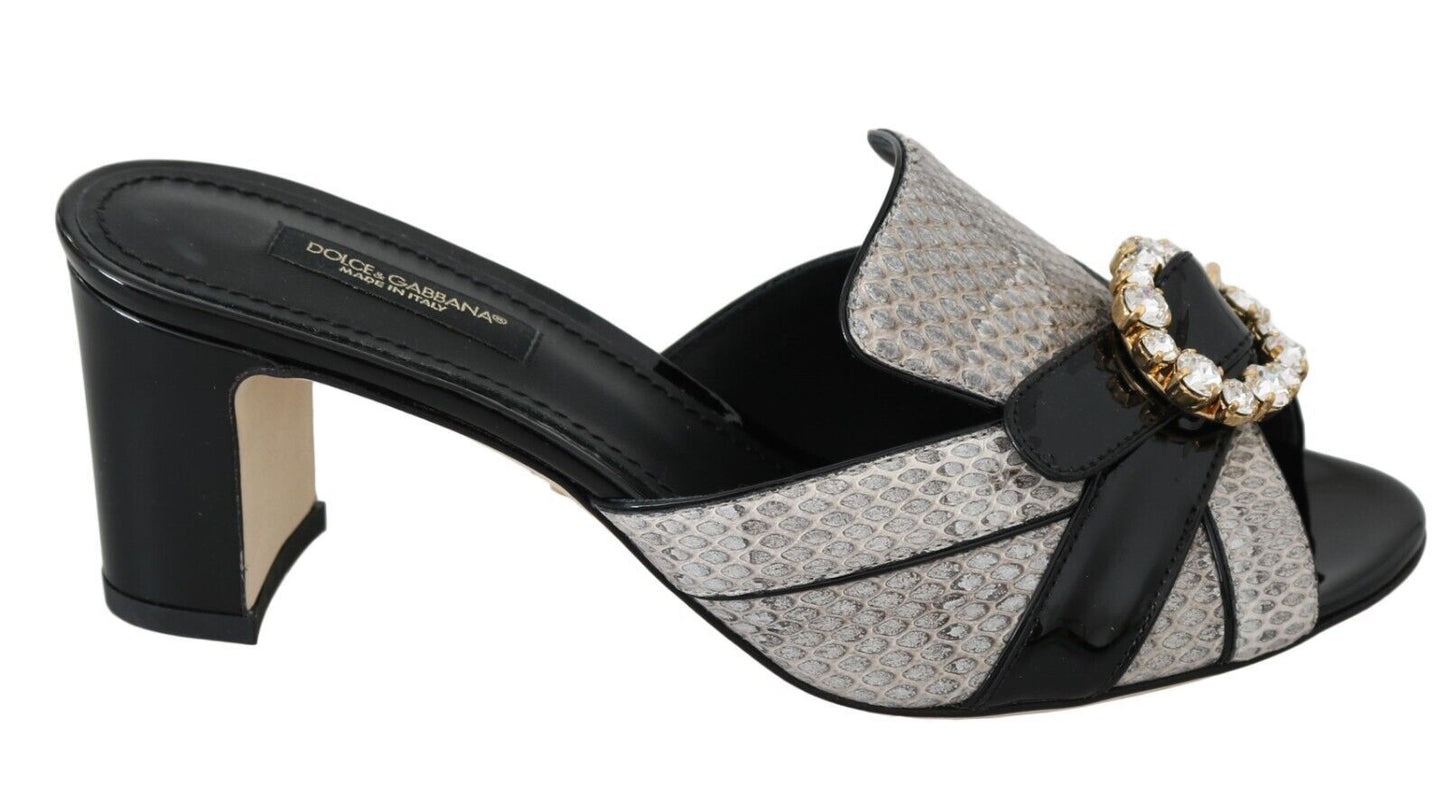 Schwarz Grau Exotische Leder Kristalle Sandalen Schuhe