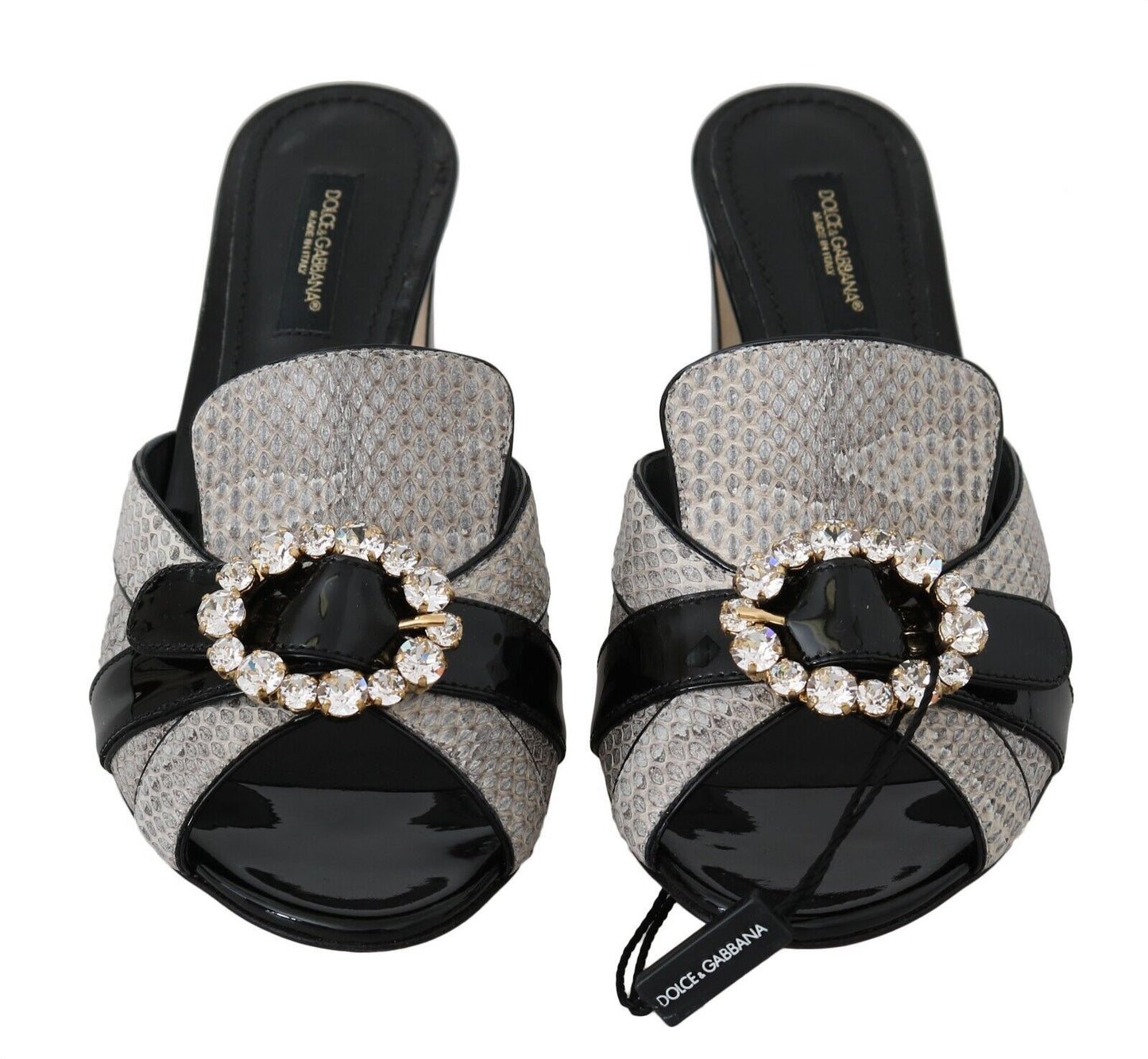 Schwarz Grau Exotische Leder Kristalle Sandalen Schuhe
