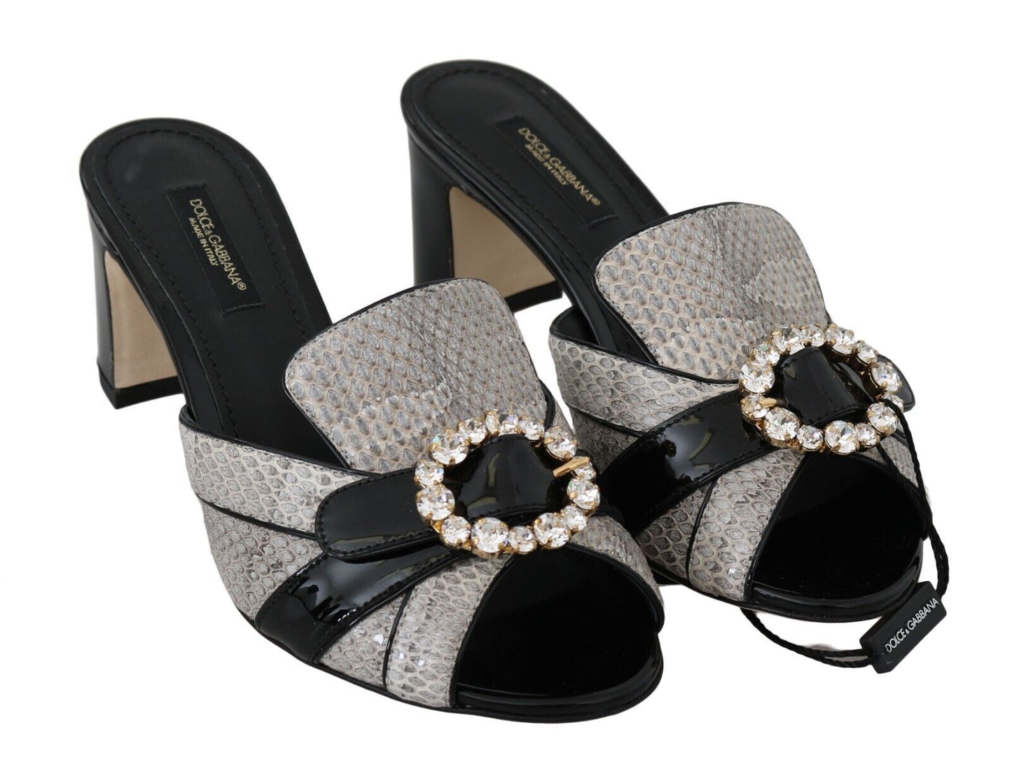 Schwarz Grau Exotische Leder Kristalle Sandalen Schuhe