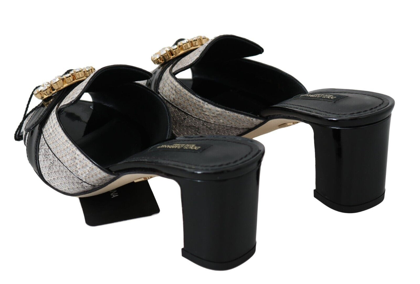 Schwarz Grau Exotische Leder Kristalle Sandalen Schuhe
